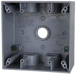 Cooper Crouse-Hinds - 2 Gang, (5) 1/2" Knockouts, Aluminum Rectangle Outlet Box - 4-9/16" Overall Height x 4-5/8" Overall Width x 2-1/16" Overall Depth, Weather Resistant - Exact Tool & Supply