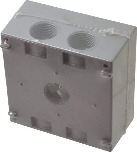 Cooper Crouse-Hinds - 2 Gang, (5) 3/4" Knockouts, Aluminum Rectangle Outlet Box - 4-9/16" Overall Height x 4-5/8" Overall Width x 2-1/16" Overall Depth, Weather Resistant - Exact Tool & Supply
