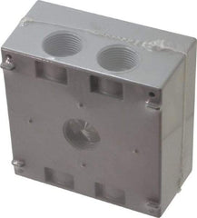 Cooper Crouse-Hinds - 2 Gang, (5) 3/4" Knockouts, Aluminum Rectangle Outlet Box - 4-9/16" Overall Height x 4-5/8" Overall Width x 2-1/16" Overall Depth, Weather Resistant - Exact Tool & Supply