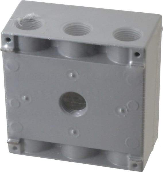 Cooper Crouse-Hinds - 2 Gang, (7) 1/2" Knockouts, Aluminum Rectangle Outlet Box - 4-9/16" Overall Height x 4-5/8" Overall Width x 2-1/16" Overall Depth, Weather Resistant - Exact Tool & Supply