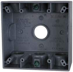 Cooper Crouse-Hinds - 2 Gang, (7) 3/4" Knockouts, Aluminum Rectangle Outlet Box - 4-9/16" Overall Height x 4-5/8" Overall Width x 2-1/16" Overall Depth, Weather Resistant - Exact Tool & Supply