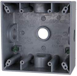 Cooper Crouse-Hinds - 2 Gang, (5) 1/2" Knockouts, Aluminum Rectangle Outlet Box - 4-9/16" Overall Height x 4-5/8" Overall Width x 2-1/16" Overall Depth, Weather Resistant - Exact Tool & Supply