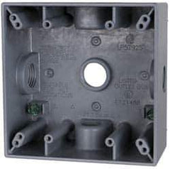 Cooper Crouse-Hinds - 2 Gang, (5) 1/2" Knockouts, Aluminum Rectangle Outlet Box - 4-9/16" Overall Height x 4-5/8" Overall Width x 2-1/16" Overall Depth, Weather Resistant - Exact Tool & Supply
