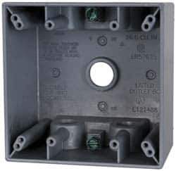 Cooper Crouse-Hinds - 2 Gang, (5) 1/2" Knockouts, Aluminum Square Outlet Box - 4-1/2" Overall Height x 4-1/2" Overall Width x 2-21/32" Overall Depth, Weather Resistant - Exact Tool & Supply