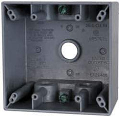 Cooper Crouse-Hinds - 2 Gang, (5) 1/2" Knockouts, Aluminum Square Outlet Box - 4-1/2" Overall Height x 4-1/2" Overall Width x 2-21/32" Overall Depth, Weather Resistant - Exact Tool & Supply