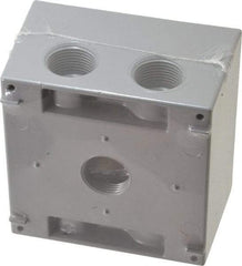 Cooper Crouse-Hinds - 2 Gang, (5) 3/4" Knockouts, Aluminum Square Outlet Box - 4-1/2" Overall Height x 4-1/2" Overall Width x 2-21/32" Overall Depth, Weather Resistant - Exact Tool & Supply