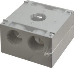 Cooper Crouse-Hinds - 2 Gang, (5) 1" Knockouts, Aluminum Square Outlet Box - 4-1/2" Overall Height x 4-1/2" Overall Width x 2-21/32" Overall Depth, Weather Resistant - Exact Tool & Supply