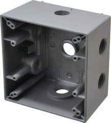 Cooper Crouse-Hinds - 2 Gang, (7) 1/2" Knockouts, Aluminum Square Outlet Box - 4-1/2" Overall Height x 4-1/2" Overall Width x 2-21/32" Overall Depth, Weather Resistant - Exact Tool & Supply