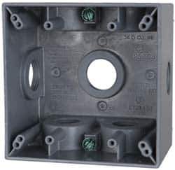 Cooper Crouse-Hinds - 2 Gang, (7) 3/4" Knockouts, Aluminum Square Outlet Box - 4-1/2" Overall Height x 4-1/2" Overall Width x 2-21/32" Overall Depth, Weather Resistant - Exact Tool & Supply