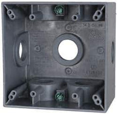 Cooper Crouse-Hinds - 2 Gang, (7) 3/4" Knockouts, Aluminum Square Outlet Box - 4-1/2" Overall Height x 4-1/2" Overall Width x 2-21/32" Overall Depth, Weather Resistant - Exact Tool & Supply