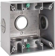 Cooper Crouse-Hinds - 2 Gang, (7) 1" Knockouts, Aluminum Square Outlet Box - 4-1/2" Overall Height x 4-1/2" Overall Width x 2-21/32" Overall Depth, Weather Resistant - Exact Tool & Supply