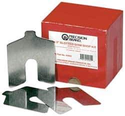 Precision Brand - 80 Piece, 3 Inch Long x 3 Inch Wide x 0.001 to 0.075 Inch Thick, Assortment Slotted Shim Stock - Stainless Steel, 0.001 to 0.075 Inch Thick, 3/4 Inch Wide Slot - Exact Tool & Supply