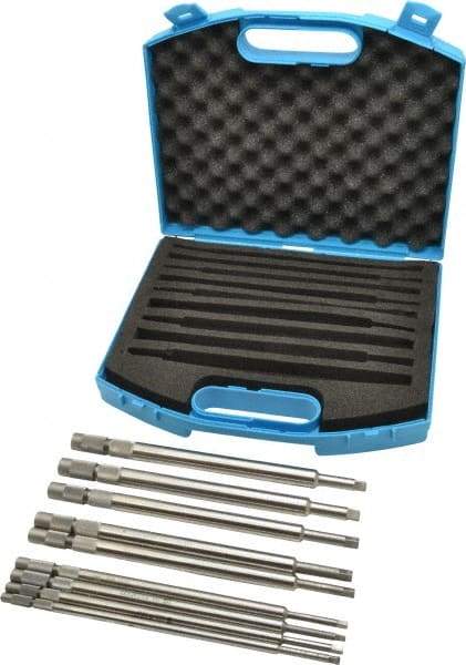 Made in USA - #0 to 1/2" Tap Extension Set - Tool Steel, 9" Overall Length, 9/16" Max Outside Diam, 0.255, 0.318, 0.323, 0.367, 0.381, (3) 0.194" Extension Shank Diam, 9 Piece Set - Exact Tool & Supply