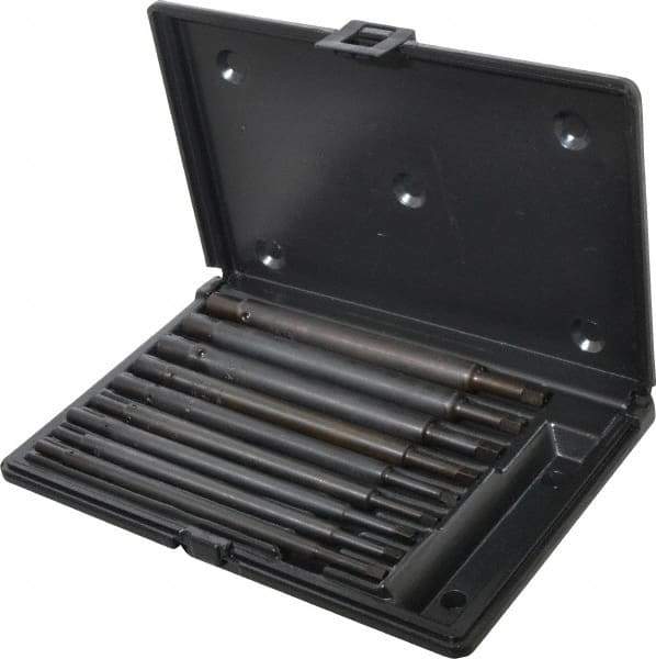 Walton - #0 to 1/2" Tap Extension Set - Alloy Steel, 8" Overall Length, 5/8" Max Outside Diam, 0.219, 0.318, 0.323, 0.367, 0.381, (4) 0.255" Extension Shank Diam, 9 Piece Set - Exact Tool & Supply
