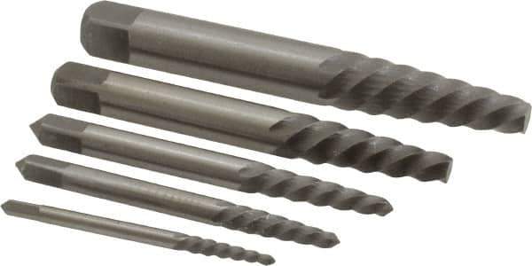 Interstate - 5 Piece Spiral Flute Screw Extractor Set - Screw Range 3/16 to 3/4" - Exact Tool & Supply