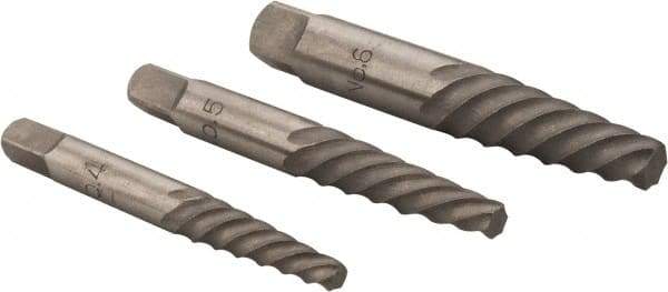 Interstate - 3 Piece Spiral Flute Screw Extractor Set - Screw Range 7/16 to 1" - Exact Tool & Supply