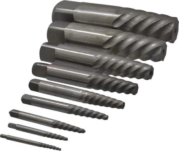 Interstate - 9 Piece Spiral Flute Screw Extractor Set - Screw Range 3/16 to 2-1/8" - Exact Tool & Supply