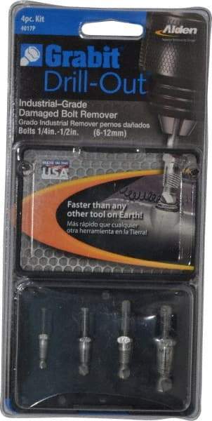 Alden - 4 Piece Screw Extractor/Drill Set - Screw Range 9/32 to 7/16" - Exact Tool & Supply