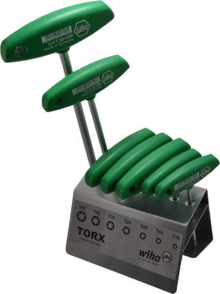 Wiha - 7 Piece T10 to T50 T-Handle Torx Key Set - T10, T15, T20, T25, T30, T40, T50 Torx Size - Exact Tool & Supply