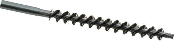 Schaefer Brush - 4" Brush Length, 7/16" Diam, Double Stem, Single Spiral Tube Brush - 6-1/4" Long, Stainless Steel, 12-24 Female Connection - Exact Tool & Supply