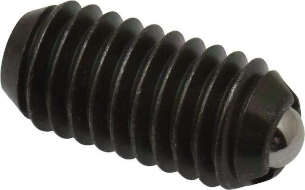 Vlier - 3/8-16, 0.188" Ball Diam, 0.8" Body Length, 0.048" Max Ball Reach, Threaded Ball Plunger - Steel Body, Stainless Steel Ball, 5 Lb Initial End Force, 10 Lb Final End Force - Exact Tool & Supply