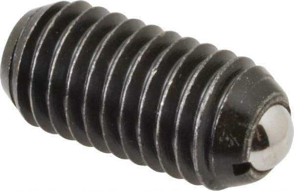 Vlier - 1/2-13, 0.281" Ball Diam, 1.05" Body Length, 0.072" Max Ball Reach, Threaded Ball Plunger - Steel Body, Stainless Steel Ball, 6 Lb Initial End Force, 12 Lb Final End Force - Exact Tool & Supply