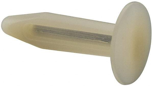 Made in USA - 1/4" to 0.26" Hole Diam, 1.203" OAL, Arrow Shank, Nylon Panel Rivet - 1.135" Length Under Head, 1/2" to 3/4" Material Thickness, 0.61" Head Diam - Exact Tool & Supply
