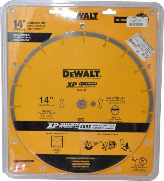 DeWALT - 14" Diam, 1" Arbor Hole Diam, Wet & Dry Cut Saw Blade - Diamond-Tipped, Standard Round Arbor - Exact Tool & Supply