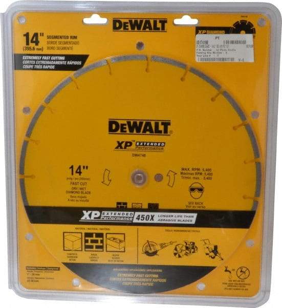 DeWALT - 14" Diam, 1" Arbor Hole Diam, Wet & Dry Cut Saw Blade - Diamond-Tipped, General Purpose Action, Standard Round Arbor - Exact Tool & Supply