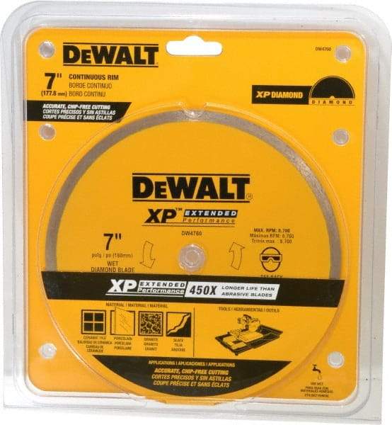DeWALT - 7" Diam, 5/8" Arbor Hole Diam, Wet & Dry Cut Saw Blade - Diamond-Tipped, Standard Round Arbor - Exact Tool & Supply
