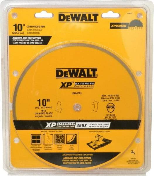 DeWALT - 10" Diam, 5/8" Arbor Hole Diam, Wet & Dry Cut Saw Blade - Diamond-Tipped, Standard Round Arbor - Exact Tool & Supply