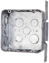 Cooper Crouse-Hinds - 1 Gang, (14) 1/2 & 3/4" Knockouts, Steel Square Outlet Box - 4-11/16" Overall Height x 4-11/16" Overall Width x 2-1/8" Overall Depth - Exact Tool & Supply