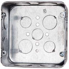 Cooper Crouse-Hinds - 1 Gang, (13) 1, 1/2 & 3/4" Knockouts, Steel Square Outlet Box - 4-11/16" Overall Height x 4-11/16" Overall Width x 2-1/8" Overall Depth - Exact Tool & Supply