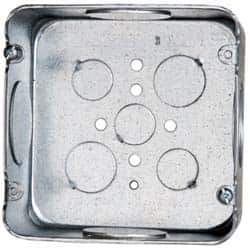 Cooper Crouse-Hinds - 1 Gang, (9) 1-1/4, 1/2 & 3/4" Knockouts, Steel Square Outlet Box - 4-11/16" Overall Height x 4-11/16" Overall Width x 2-1/8" Overall Depth - Exact Tool & Supply