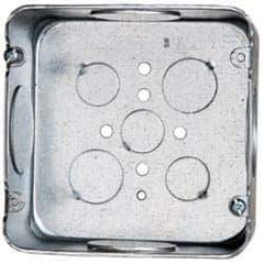 Cooper Crouse-Hinds - 1 Gang, (9) 1-1/4, 1/2 & 3/4" Knockouts, Steel Square Outlet Box - 4-11/16" Overall Height x 4-11/16" Overall Width x 2-1/8" Overall Depth - Exact Tool & Supply
