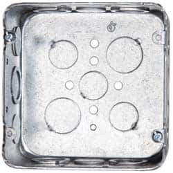 Cooper Crouse-Hinds - 1 Gang, (17) 1/2 & 3/4" Knockouts, Steel Square Outlet Box - 4-11/16" Overall Height x 4-11/16" Overall Width x 2-1/8" Overall Depth - Exact Tool & Supply