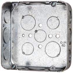 Cooper Crouse-Hinds - 1 Gang, (17) 1/2 & 3/4" Knockouts, Steel Square Outlet Box - 4-11/16" Overall Height x 4-11/16" Overall Width x 1-1/2" Overall Depth - Exact Tool & Supply