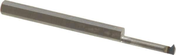 Accupro - 0.4" Cutting Depth, 32 to 64 TPI, 0.09" Diam, Internal Thread, Solid Carbide, Single Point Threading Tool - Bright Finish, 1-1/2" OAL, 1/8" Shank Diam, 0.025" Projection from Edge, 60° Profile Angle - Exact Tool & Supply