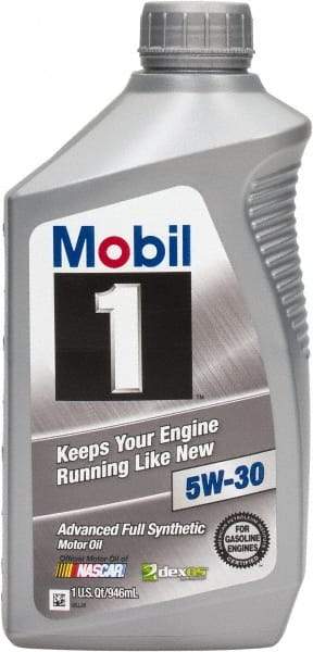 Mobil - 1 Quart Synthetic Engine Oil - Grade 5W-30 - Exact Tool & Supply
