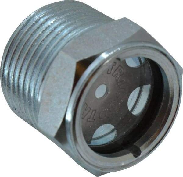 Trico - 2" Sight Diam, 1" Thread, 1-1/4" OAL, Viewport Sight Glass & Flow Sight - 1-5/16" Hex Head, With Baffle - Exact Tool & Supply