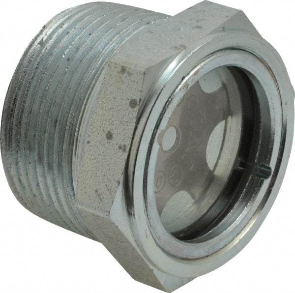 Trico - 2" Sight Diam, 1-1/4" Thread, 1-5/16" OAL, Viewport Sight Glass & Flow Sight - 1-3/4" Hex Head, With Baffle - Exact Tool & Supply