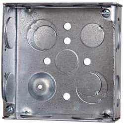 Cooper Crouse-Hinds - 1 Gang, (12) 1/2 & 3/4" Knockouts, Steel Square Outlet Box - 4" Overall Height x 4" Overall Width x 1-1/2" Overall Depth - Exact Tool & Supply
