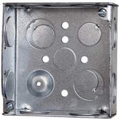 Cooper Crouse-Hinds - 1 Gang, (12) 1/2 & 3/4" Knockouts, Steel Square Outlet Box - 4" Overall Height x 4" Overall Width x 1-1/2" Overall Depth - Exact Tool & Supply