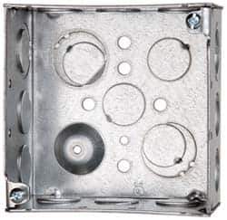 Cooper Crouse-Hinds - 1 Gang, (16) 1/2 & 3/4" Knockouts, Steel Square Outlet Box - 4" Overall Height x 4" Overall Width x 2-1/8" Overall Depth - Exact Tool & Supply
