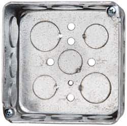 Cooper Crouse-Hinds - 1 Gang, (17) 1/2 & 3/4" Knockouts, Steel Square Outlet Box - 4" Overall Height x 4" Overall Width x 2-1/8" Overall Depth - Exact Tool & Supply
