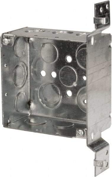 Cooper Crouse-Hinds - 1 Gang, (13) 1/2 & 3/4" Knockouts, Steel Square Outlet Box - 4" Overall Height x 4" Overall Width x 2-1/8" Overall Depth - Exact Tool & Supply