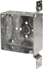 Cooper Crouse-Hinds - 1 Gang, (13) 1/2 & 3/4" Knockouts, Steel Square Outlet Box - 4" Overall Height x 4" Overall Width x 2-1/8" Overall Depth - Exact Tool & Supply