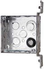 Cooper Crouse-Hinds - 1 Gang, (13) 1/2 & 3/4" Knockouts, Steel Square Outlet Box - 4" Overall Height x 4" Overall Width x 2-1/8" Overall Depth - Exact Tool & Supply