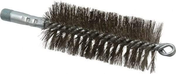Schaefer Brush - 4-1/2" Brush Length, 2" Diam, Double Stem, Double Spiral Tube Brush - 7-1/4" Long, Stainless Steel, 1/4" NPSM Male Connection - Exact Tool & Supply