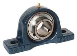 Value Collection - 1-1/8" ID, 3-5/16" OAW x 6-1/2" OAL x 3-5/16" OAH High Temperature Ball Bearing Pillow Block - 2,500 Lb Static Cap, 4,300 Lb Dyn Cap, 4-3/4" Btw Mnt Hole Ctrs, 1-11/16" Base-to-Ctr Ht, Cast Iron - Exact Tool & Supply